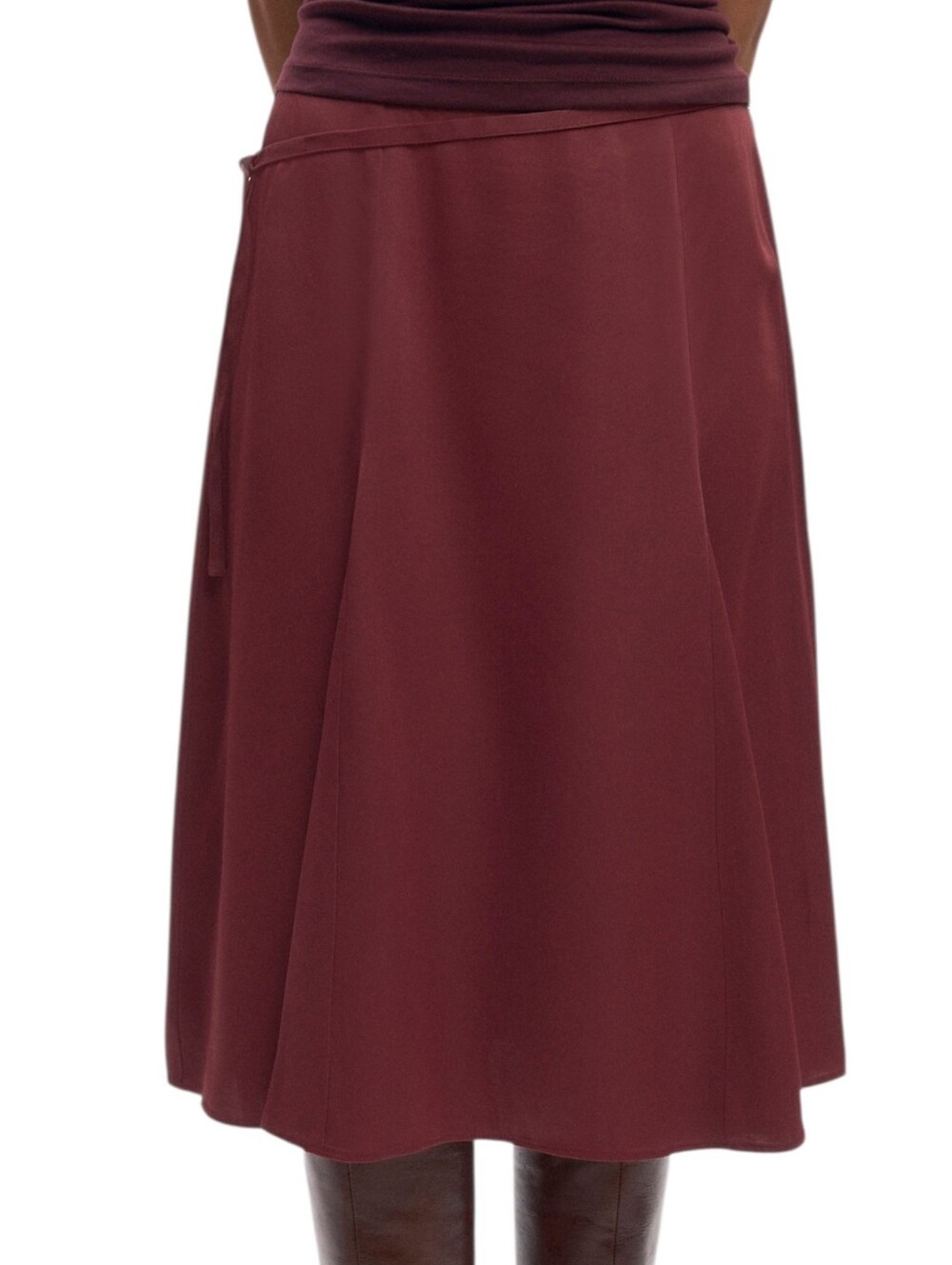 Kotn Cleo Midi Skirt Women Size 10 Burgundy Acetate Blend